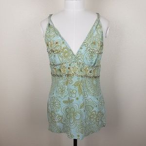 Salinas Light Blue Floral Silk Blouse Medium